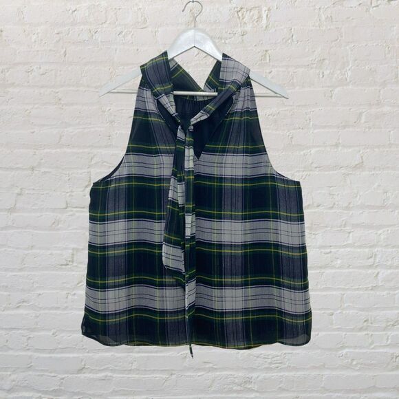 J.Crew Stewart Tartan Halter Tie-Back Chiffon Blouse 14 - Picture 3 of 16